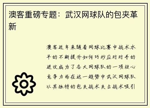 澳客重磅专题：武汉网球队的包夹革新